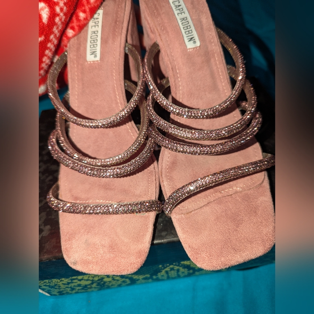 Heeled Block Sandal Pink sparkly